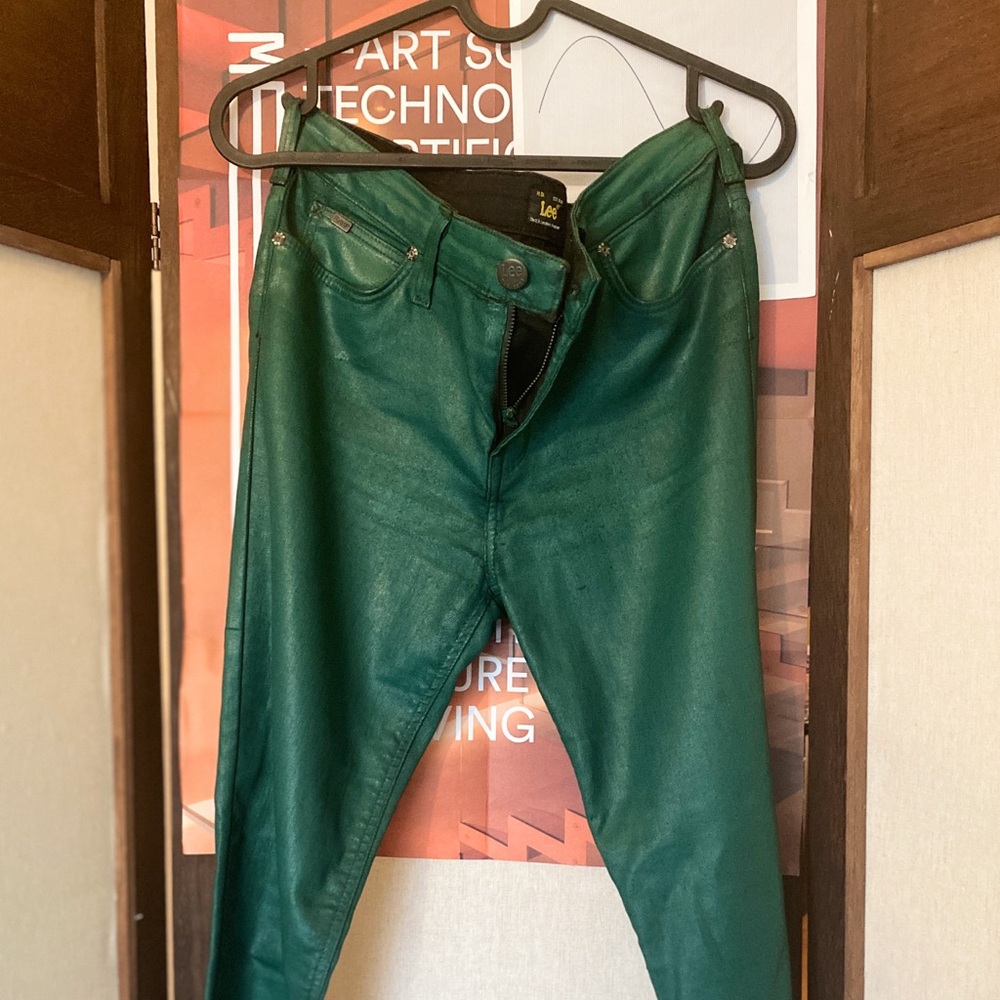 Vintage Lee green metallic jeans.